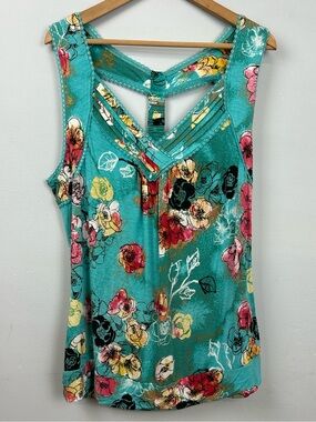 American Rag Teal Floral T-Back Tank Top Sz 2X